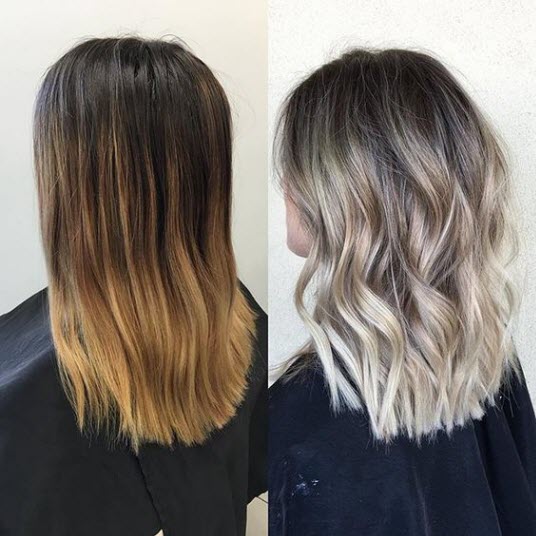 Färben von Balayage auf einem länglichen Quadrat