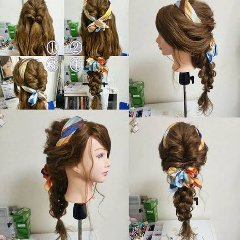 Romantische Frisuren mit Schals und Bändern