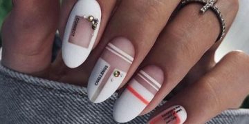 Geometriemaniküre für mandelförmige Nägel 2024